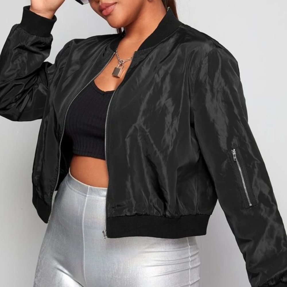 Black cropped bomber jacket
